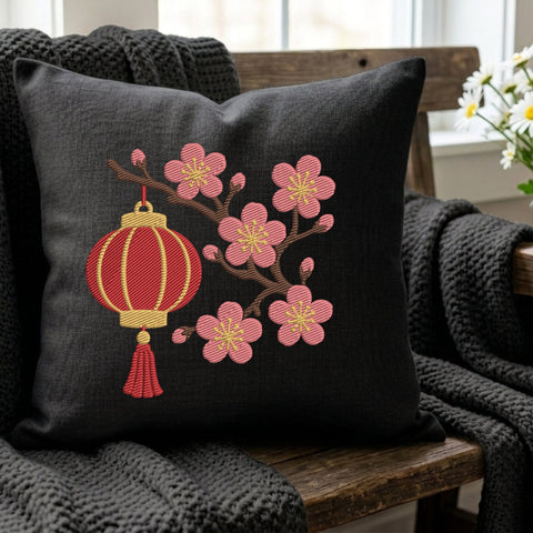 Chinese Lantern Cherry Blossom Embroidery Design – Lunar New Year Floral Lantern Asian Machine Embroidery File Embroidery/Applique DESIGNS PatternFeed8 