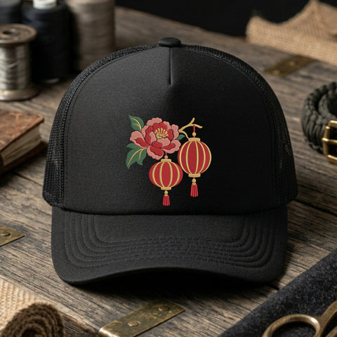 Chinese Lantern Peony Flower Embroidery Design – Lunar New Year Floral Red Lantern Machine Embroidery File Embroidery/Applique DESIGNS PatternFeed8 