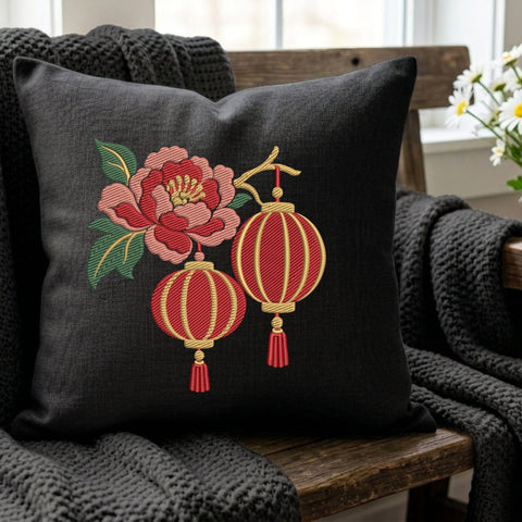 Chinese Lantern Peony Flower Embroidery Design – Lunar New Year Floral Red Lantern Machine Embroidery File Embroidery/Applique DESIGNS PatternFeed8 