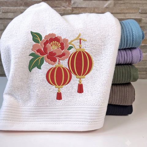 Chinese Lantern Peony Flower Embroidery Design – Lunar New Year Floral Red Lantern Machine Embroidery File Embroidery/Applique DESIGNS PatternFeed8 