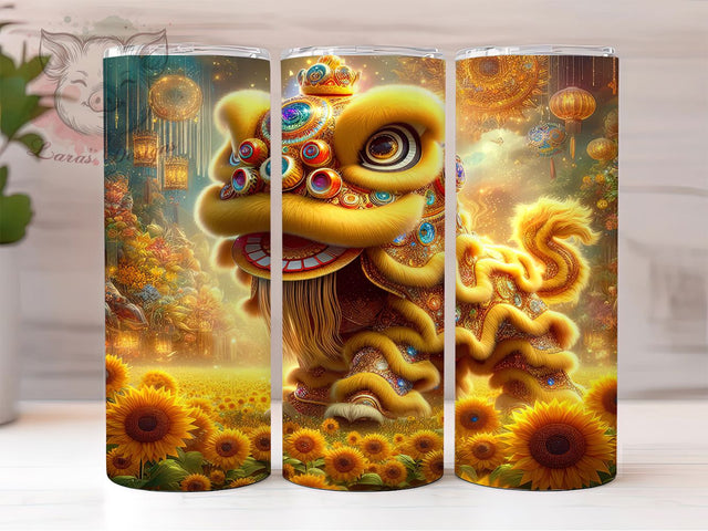 Chinese Lion Dragon Festival Tumbler, Dragon Festival Design, Chinese Gold Tumbler, 20Oz Sublimation Wrap, Yellow Gold Dragon Art, Lunar Festival Print, Tumbler Sublimation Sublimation Lara' s Designs 