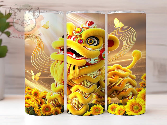 Chinese Lion Dragon Festival Tumbler, Dragon Festival Design, Chinese Gold Tumbler, 20Oz Sublimation Wrap, Yellow Gold Dragon Art, Lunar Festival Print, Tumbler Sublimation Sublimation Lara' s Designs 