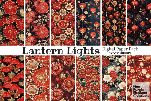 Chinese Lunar New Year Digital Paper | Red Gold Asian Pattern Digital Pattern Fine Purple Elephant Creations 