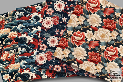 Chinese Lunar Traditions Digital Paper | Asian New Year Pattern Digital Pattern Fine Purple Elephant Creations 