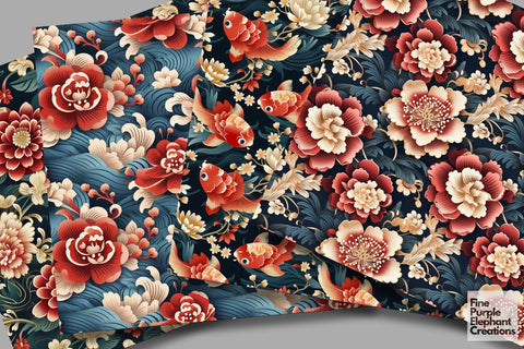 Chinese Lunar Traditions Digital Paper | Asian New Year Pattern Digital Pattern Fine Purple Elephant Creations 