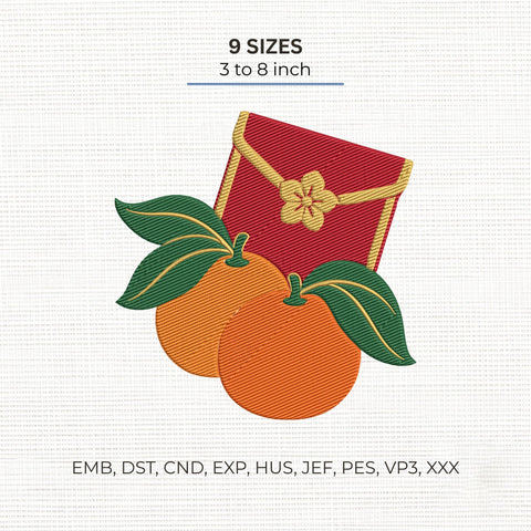 Chinese New Year Red Envelope Embroidery Design – Mandarin Oranges Lunar New Year Lucky Money Machine Embroidery File Embroidery/Applique DESIGNS PatternFeed8 