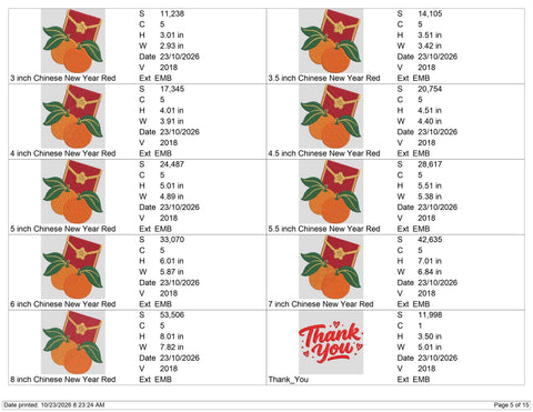 Chinese New Year Red Envelope Embroidery Design – Mandarin Oranges Lunar New Year Lucky Money Machine Embroidery File Embroidery/Applique DESIGNS PatternFeed8 