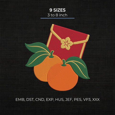 Chinese New Year Red Envelope Embroidery Design – Mandarin Oranges Lunar New Year Lucky Money Machine Embroidery File Embroidery/Applique DESIGNS PatternFeed8 