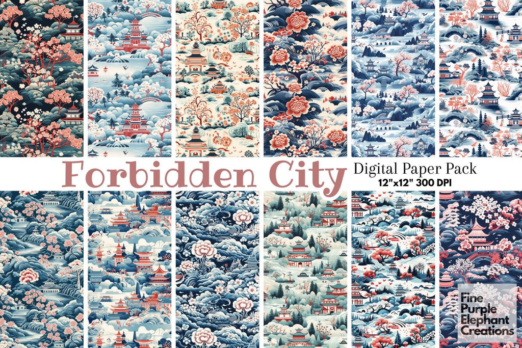 Chinese Temple Digital Paper | Asian Lunar New Year Pattern - So Fontsy