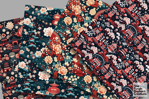 Chinese Tradition Asian Lunar New Year Pattern Digital Pattern Fine Purple Elephant Creations 