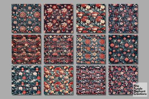 Chinese Tradition Asian Lunar New Year Pattern Digital Pattern Fine Purple Elephant Creations 