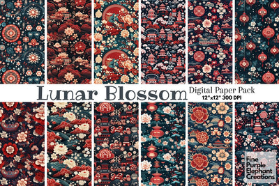 Chinese Tradition Asian Lunar New Year Pattern Digital Pattern Fine Purple Elephant Creations 