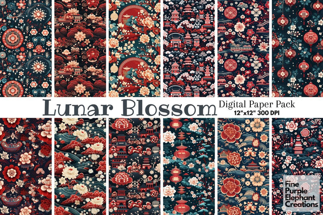 Chinese Tradition Asian Lunar New Year Pattern Digital Pattern Fine Purple Elephant Creations 