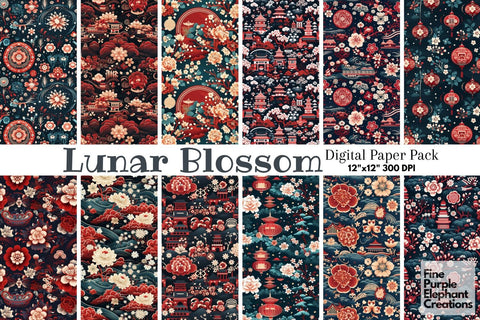 Chinese Tradition Asian Lunar New Year Pattern Digital Pattern Fine Purple Elephant Creations 