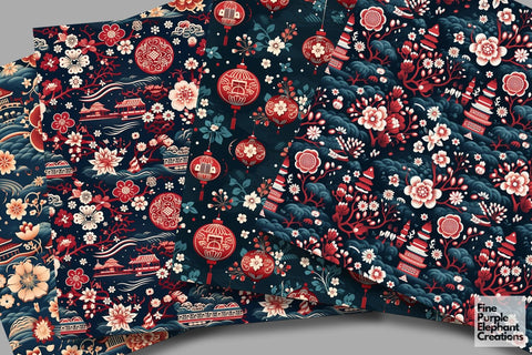 Chinese Tradition Asian Lunar New Year Pattern Digital Pattern Fine Purple Elephant Creations 