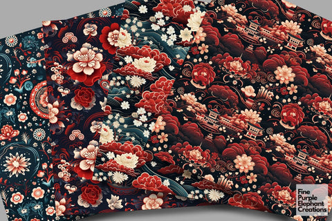 Chinese Tradition Asian Lunar New Year Pattern Digital Pattern Fine Purple Elephant Creations 