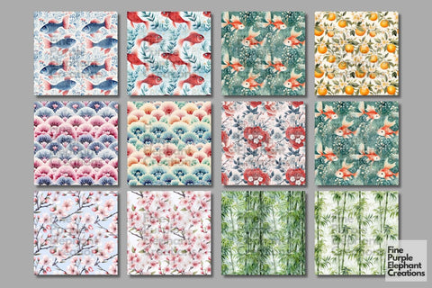 Chinese Watercolor Paper | Asian Lunar New Year Digital Pattern Fine Purple Elephant Creations 