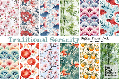 Chinese Watercolor Paper | Asian Lunar New Year Digital Pattern Fine Purple Elephant Creations 