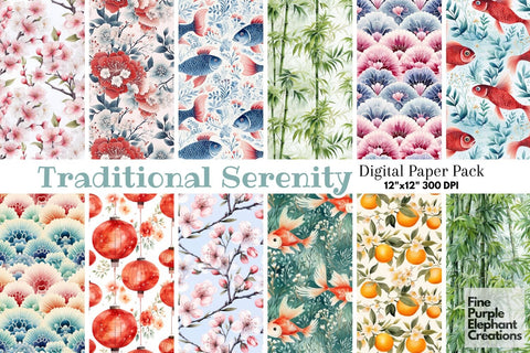 Chinese Watercolor Paper | Asian Lunar New Year Digital Pattern Fine Purple Elephant Creations 