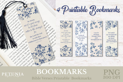 Chinoiserie Bible Verses Bookmark | Printable Bookmarks Sublimation Petunia Digital Design 