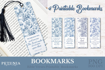 Chinoiserie Bible Verses Bookmark | Printable Bookmarks Sublimation Petunia Digital Design 