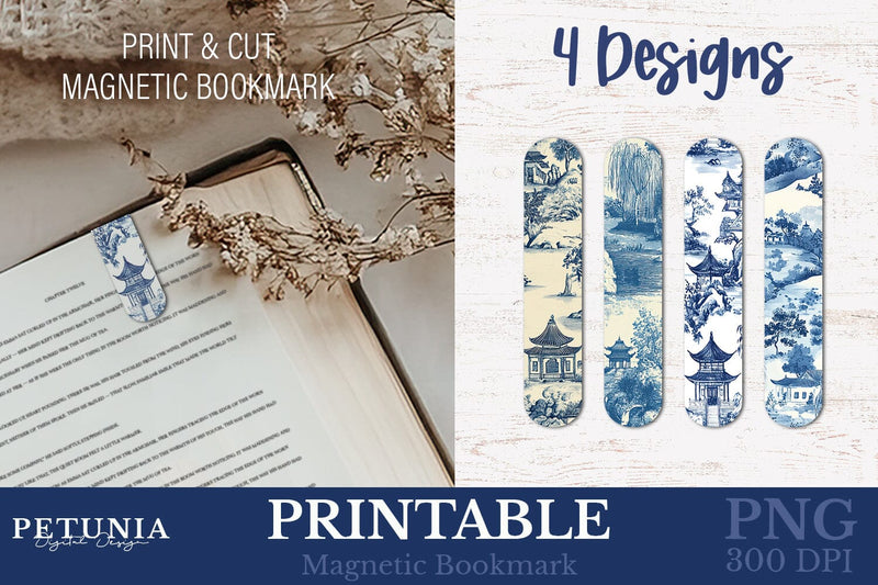 Chinoiserie Bookmark | Printable Magnetic Bookmark Sublimation Petunia Digital Design 