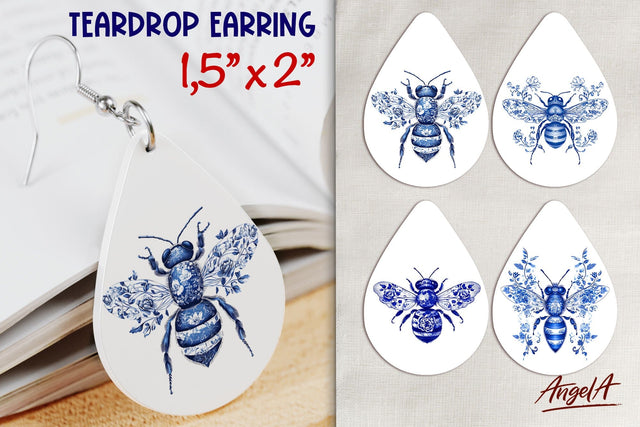 Chinoiserie bumble bee teardrop earring sublimation PNG Sublimation Angelina Semenova 