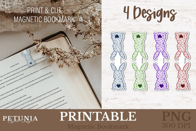 Chinoiserie Bunny Bookmark | Printable Magnetic Bookmark Sublimation Petunia Digital Design 