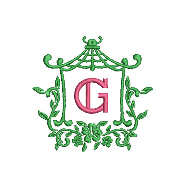 Chinoiserie Pagoda Monogram Frame Embroidery Design Embroidery/Applique DESIGNS Creatively Embroidery 