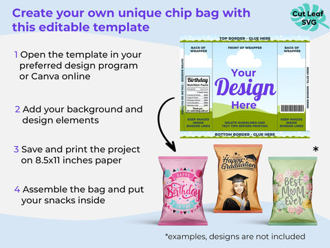Chip Bag Template, Custom Chip Bag, Chip Bag Template Canva, Canva Editable Sublimation CutLeafSvg 