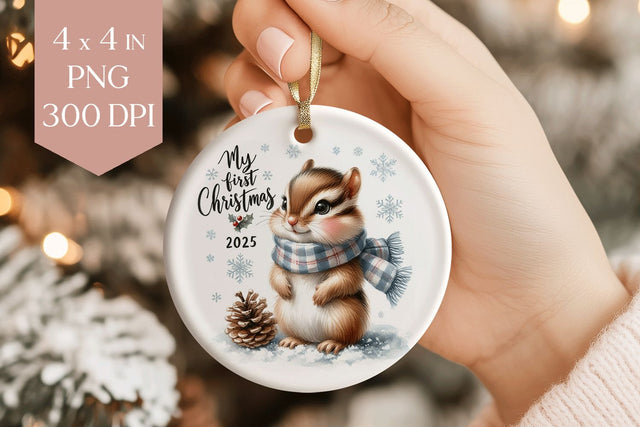 Chipmunk My First Christmas 2025 Ornament PNG Sublimation BijouBay 