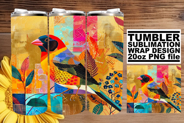 Chirpy Colorful Bird Pattern Tumbler Decal - 20oz Sublimation Sublimation afrosvg 