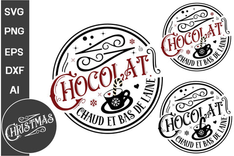 Chocolat Chaud Et Bas De Laine Round Sign SVG Design, Farmhouse Christmas Round Sign SVG Design, Christmas SVG Design SVG DesignPlante 503 