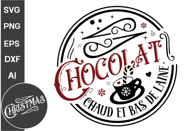 Chocolat Chaud Et Bas De Laine Round Sign SVG Design, Farmhouse Christmas Round Sign SVG Design, Christmas SVG Design SVG DesignPlante 503 
