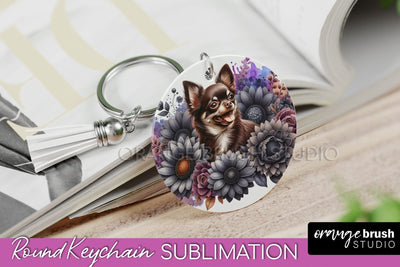 Chocolate Chihuahua Keychain - Dog mom Floral Keychain Sublimation Design Sublimation OrangeBrushStudio 