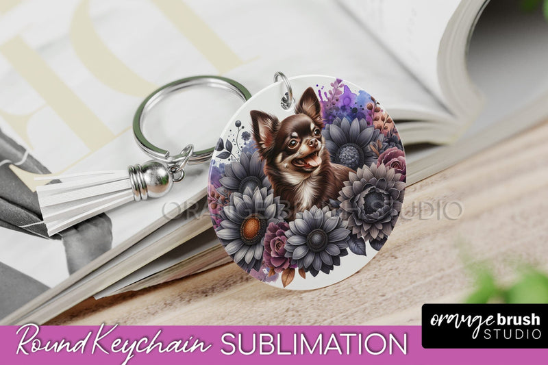 Chocolate Chihuahua Keychain - Dog mom Floral Keychain Sublimation Design Sublimation OrangeBrushStudio 