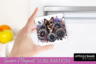 Chocolate Chihuahua Magnet Sublimation - Dog Mom Floral Magnet PNG Design Sublimation OrangeBrushStudio 