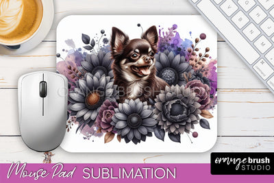 Chocolate Chihuahua Mouse Pad Design - Dog Mom Floral Mousepad Sublimation Sublimation OrangeBrushStudio 