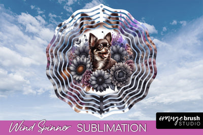 Chocolate Chihuahua Wind Spinner, Dog Mom Floral Wind Spinner Sublimation Sublimation OrangeBrushStudio 