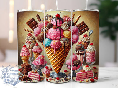 Chocolate Ice Cream Dessert Sweet Treat Tumbler, Dessert Drinkware, 20oz Sublimation Wrap, Sweet Treat Cup, Ice Cream Lover Gift, Cute Food Tumbler, Summer Treat Drinkware Sublimation ToriDesigns 