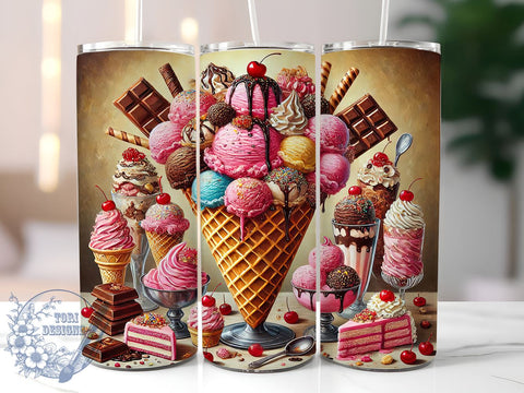 Chocolate Ice Cream Dessert Sweet Treat Tumbler, Dessert Drinkware, 20oz Sublimation Wrap, Sweet Treat Cup, Ice Cream Lover Gift, Cute Food Tumbler, Summer Treat Drinkware Sublimation ToriDesigns 