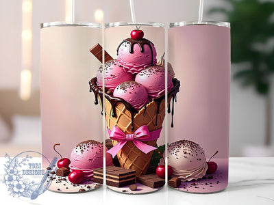 Chocolate Ice Cream Dessert Sweet Treat Tumbler, Dessert Drinkware, 20oz Sublimation Wrap, Sweet Treat Cup, Ice Cream Lover Gift, Cute Food Tumbler, Summer Treat Drinkware Sublimation ToriDesigns 