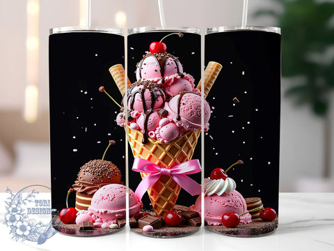 Chocolate Ice Cream Dessert Sweet Treat Tumbler, Dessert Drinkware, 20oz Sublimation Wrap, Sweet Treat Cup, Ice Cream Lover Gift, Cute Food Tumbler, Summer Treat Drinkware Sublimation ToriDesigns 