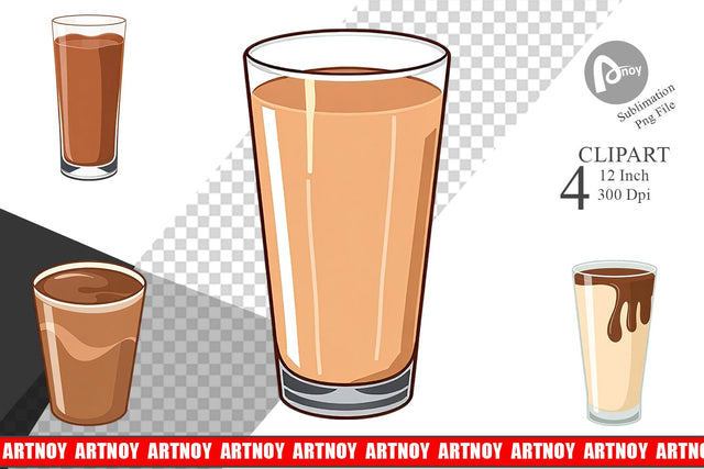 Chocolate Milk Glass Clipart Sublimation artnoy 