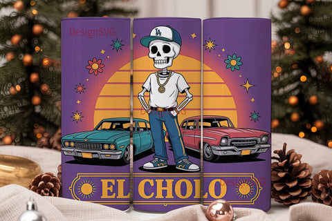 Cholo Skeleton Tumbler Wrap PNG Sublimation DesignSVG 