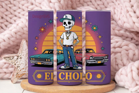 Cholo Skeleton Tumbler Wrap PNG Sublimation DesignSVG 