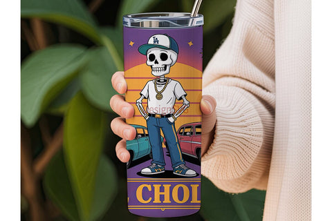 Cholo Skeleton Tumbler Wrap PNG Sublimation DesignSVG 