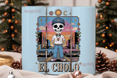 Cholo Skeleton Tumbler Wrap PNG Sublimation DesignSVG 