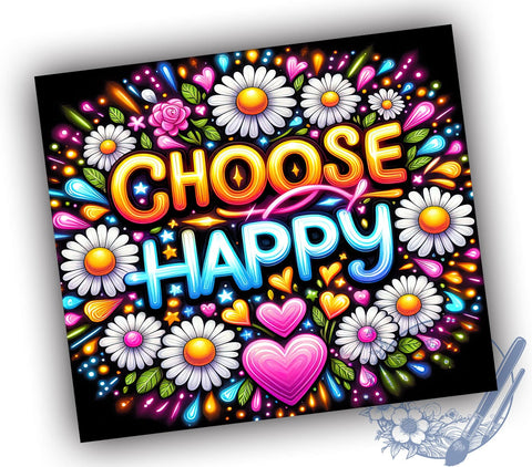 Choose Happy 20oz Skinny Tumbler PNG, Inspiration Tumbler Sublimation Wrap, Straight & Tapered Tumbler Wrap, Instant Digital Download Sublimation ToriDesigns 