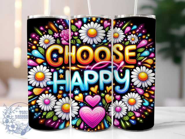 Choose Happy 20oz Skinny Tumbler PNG, Inspiration Tumbler Sublimation Wrap, Straight & Tapered Tumbler Wrap, Instant Digital Download Sublimation ToriDesigns 